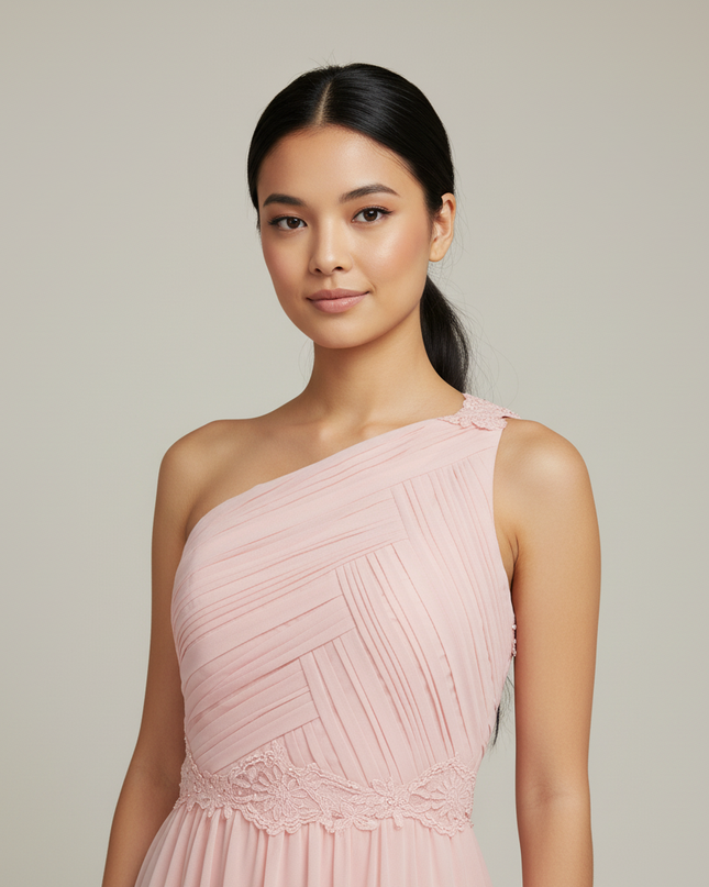 Jugendweihe Kleid Rot Pink One-Shoulder Tuell | Lang - Ansicht 4
