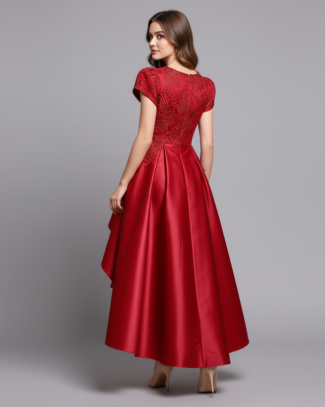Jugendweihe Kleid Rot Satin Lang Kinder | Festlich - Ansicht 2