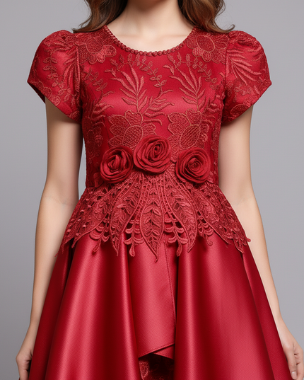 Jugendweihe Kleid Rot Satin Lang Kinder | Festlich - Ansicht 4