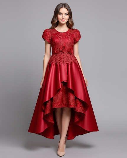 Jugendweihe Kleid Rot Satin Lang Kinder | Festlich - Ansicht 5