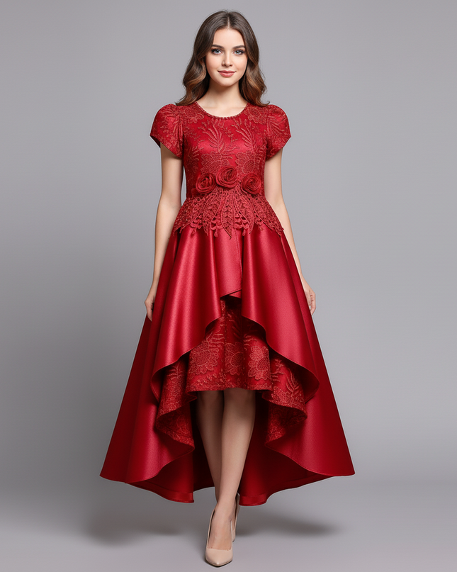 Jugendweihe Kleid Rot Satin Lang Kinder | Festlich - Ansicht 5
