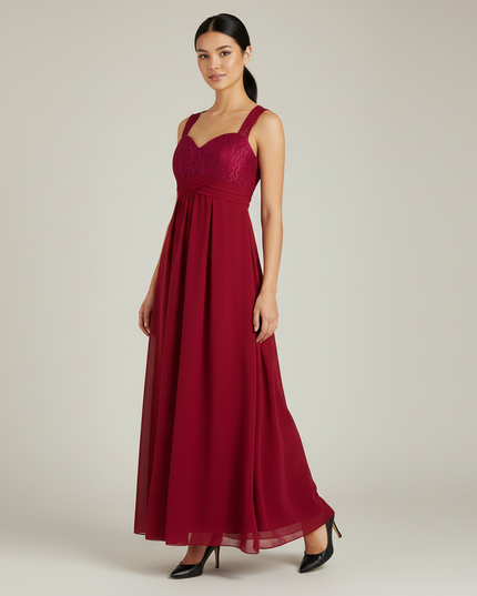 Jugendweihe Kleid Rot Spitze Blumen Kinder | Festkleid Lang - Ansicht 1