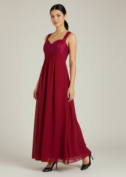 Jugendweihe Kleid Rot Spitze Blumen Kinder | Festkleid Lang - Ansicht 1