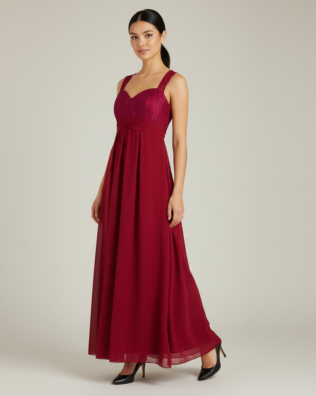 Jugendweihe Kleid Rot Spitze Blumen Kinder | Festkleid Lang - Ansicht 1