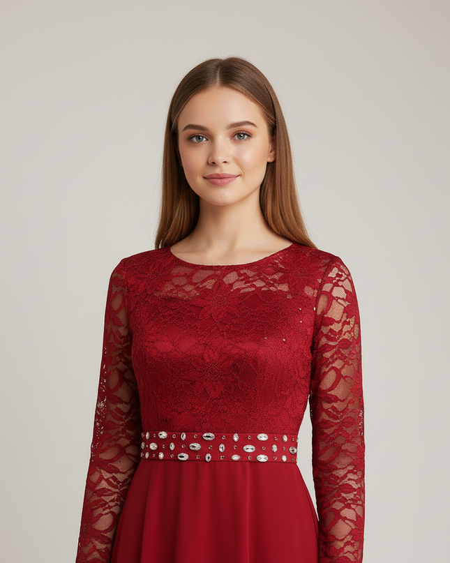 Jugendweihe Kleid Rot Festlich Kurz Elegant - Ansicht 4