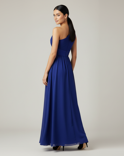 Jugendweihe Kleid Royalblau Chiffon Einschulter Brautjungfer - Ansicht 2