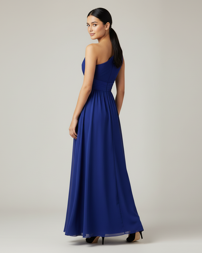 Jugendweihe Kleid Royalblau Chiffon Einschulter Brautjungfer - Ansicht 2