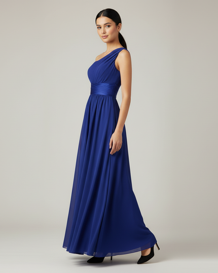 Jugendweihe Kleid Royalblau Chiffon Einschulter Brautjungfer - Ansicht 3