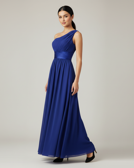 Jugendweihe Kleid Royalblau Chiffon Einschulter Brautjungfer - Ansicht 5