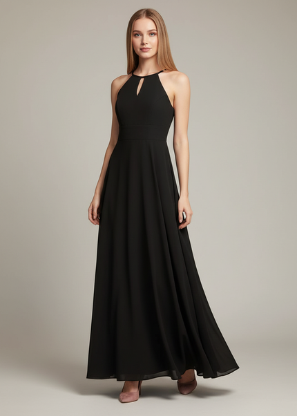 Jugendweihe Kleid Schwarz Chiffon Kinder | Halter-Festkleid - Ansicht 1