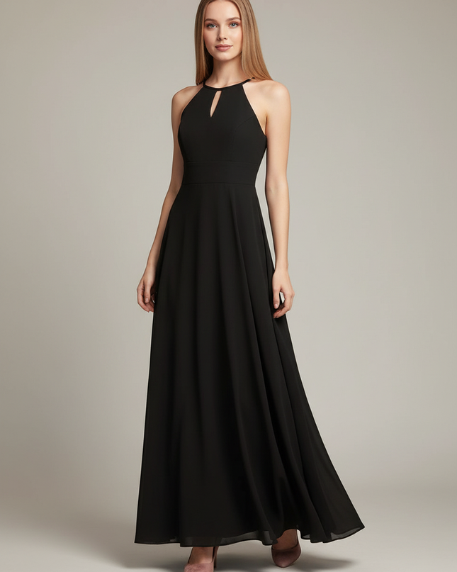 Jugendweihe Kleid Schwarz Chiffon Kinder | Halter-Festkleid - Ansicht 1