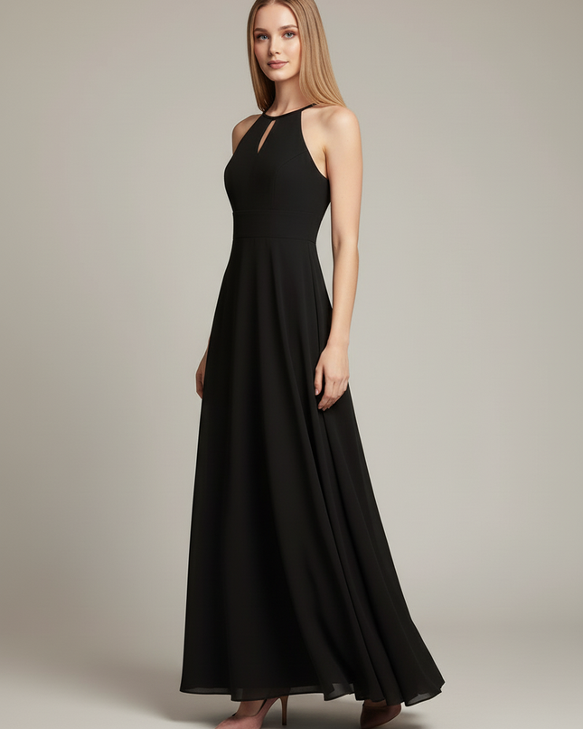 Jugendweihe Kleid Schwarz Chiffon Kinder | Halter-Festkleid - Ansicht 3