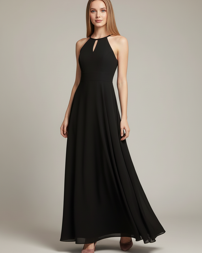 Jugendweihe Kleid Schwarz Chiffon Kinder | Halter-Festkleid - Ansicht 5