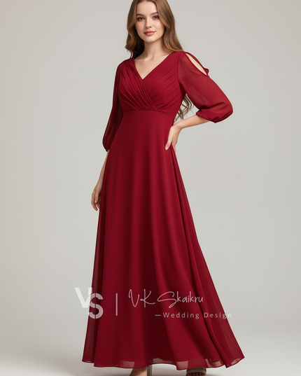 Jugendweihe Kleid Schwarz Chiffon Lang | V-Ausschnitt - Ansicht 1