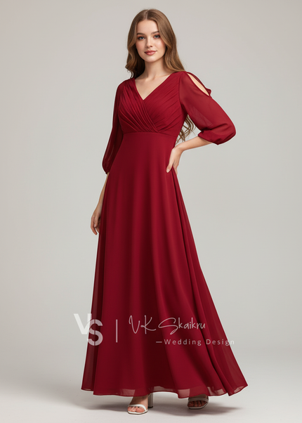 Jugendweihe Kleid Schwarz Chiffon Lang | V-Ausschnitt - Ansicht 1