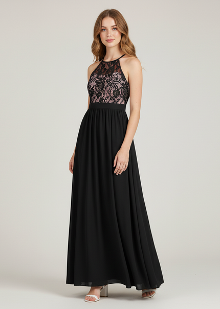 Jugendweihe Kleid Schwarz Halter Lang | Festkleid Kinder - Ansicht 1