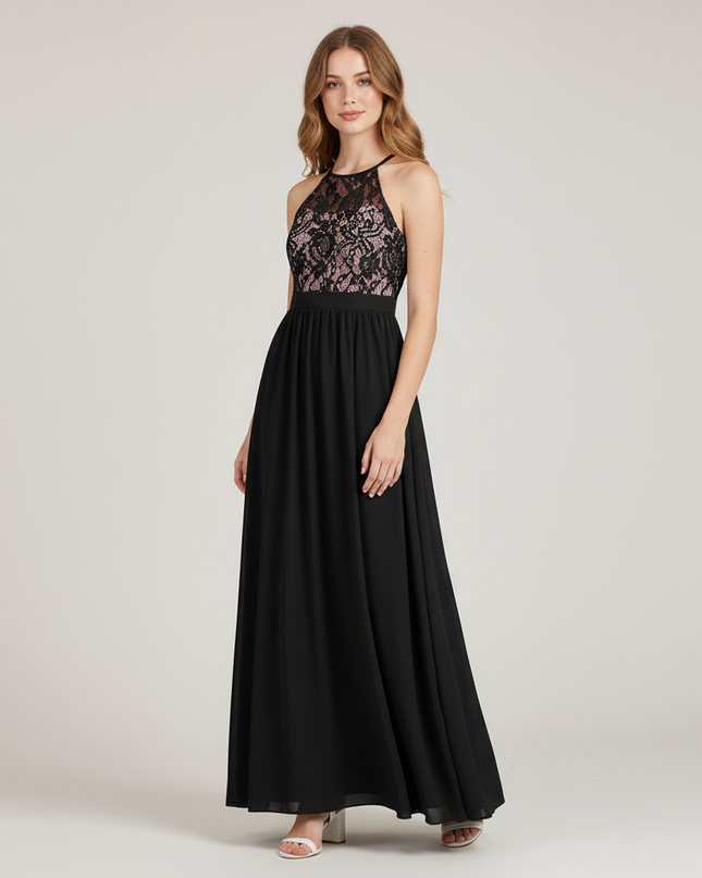 Jugendweihe Kleid Schwarz Halter Lang | Festkleid Kinder - Ansicht 1