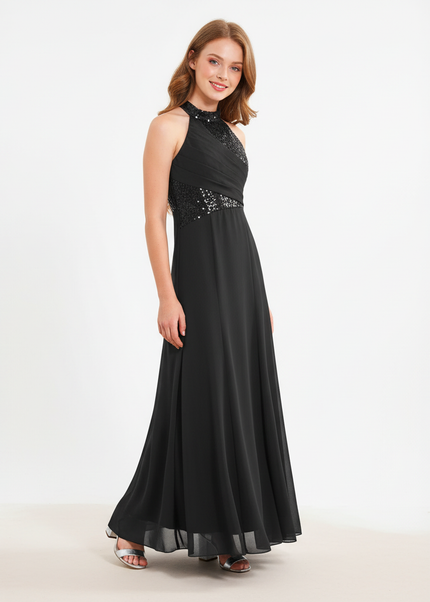 Jugendweihe Kleid Schwarz Pailletten Tuell Kinder - Ansicht 1