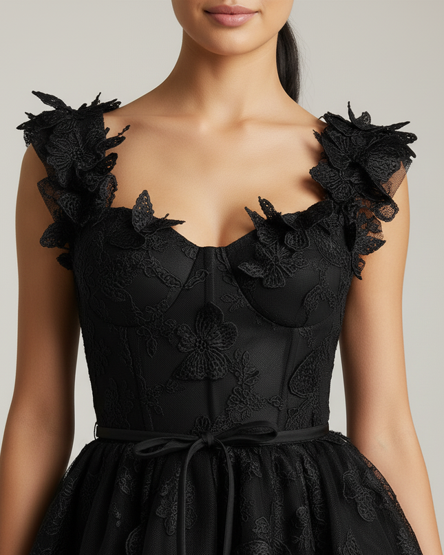 Jugendweihe Kleid Schwarz Schmetterling | 3D Kurz - Ansicht 4