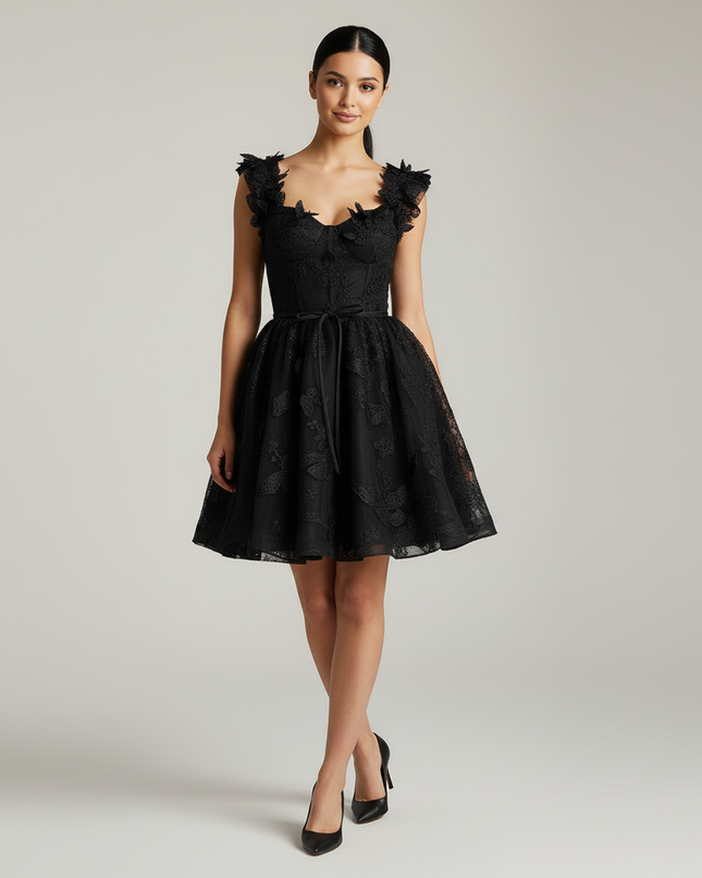 Jugendweihe Kleid Schwarz Schmetterling | 3D Kurz - Ansicht 5