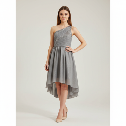 Jugendweihe Kleid Silber Sequin Kinder | Einschultrig - Ansicht 1