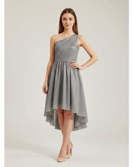 Jugendweihe Kleid Silber Sequin Kinder | Einschultrig - Ansicht 1