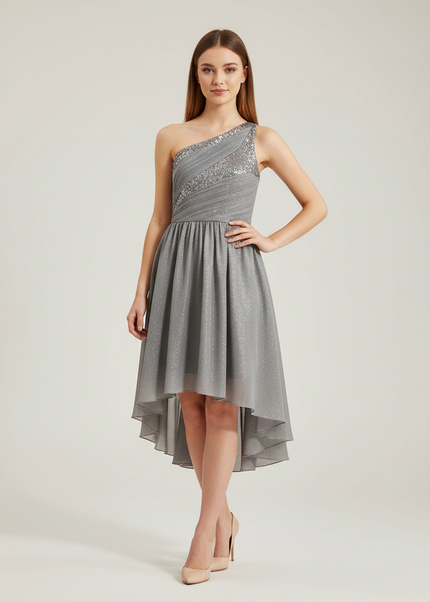 Jugendweihe Kleid Silber Sequin Kinder | Einschultrig - Ansicht 1