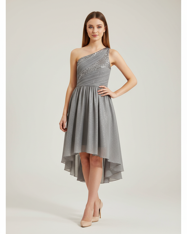 Jugendweihe Kleid Silber Sequin Kinder | Einschultrig - Ansicht 1