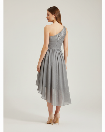 Jugendweihe Kleid Silber Sequin Kinder | Einschultrig - Ansicht 2