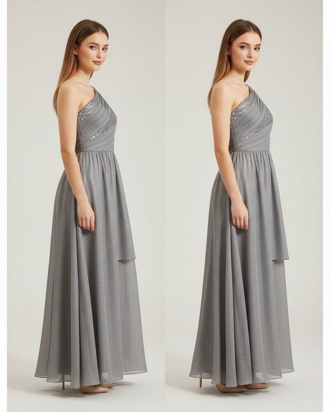 Jugendweihe Kleid Silber Sequin Kinder | Einschultrig - Ansicht 3