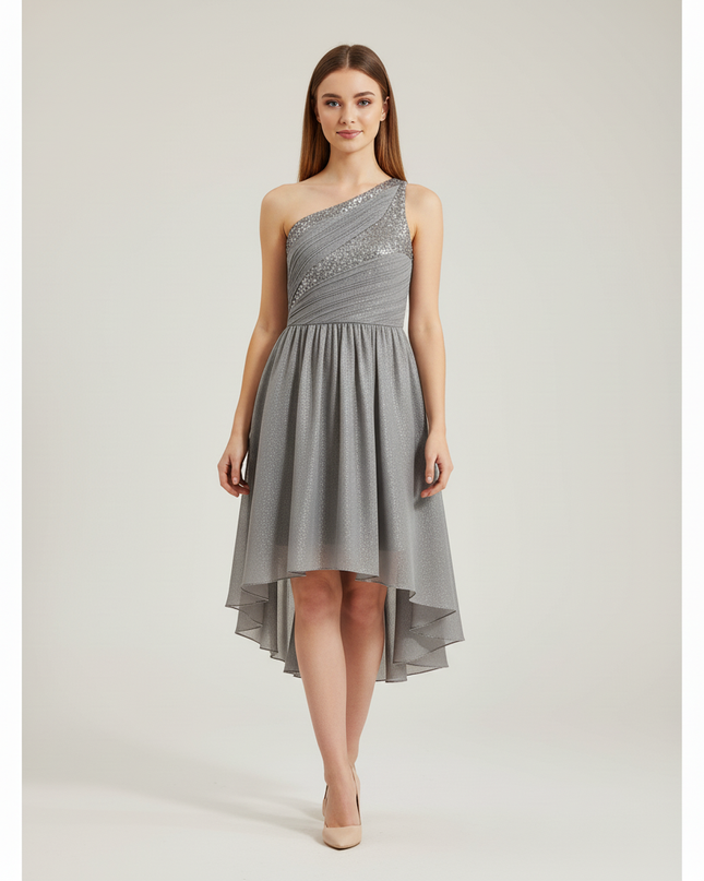 Jugendweihe Kleid Silber Sequin Kinder | Einschultrig - Ansicht 5