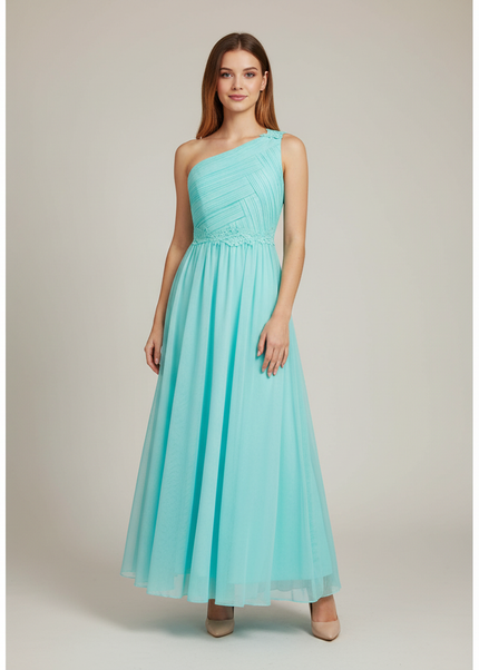 Jugendweihe Kleid Tuerkis Blume | Einseitig Tuell - Ansicht 1