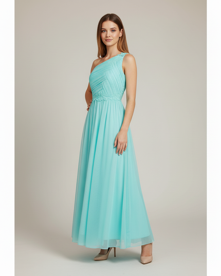 Jugendweihe Kleid Tuerkis Blume | Einseitig Tuell - Ansicht 3