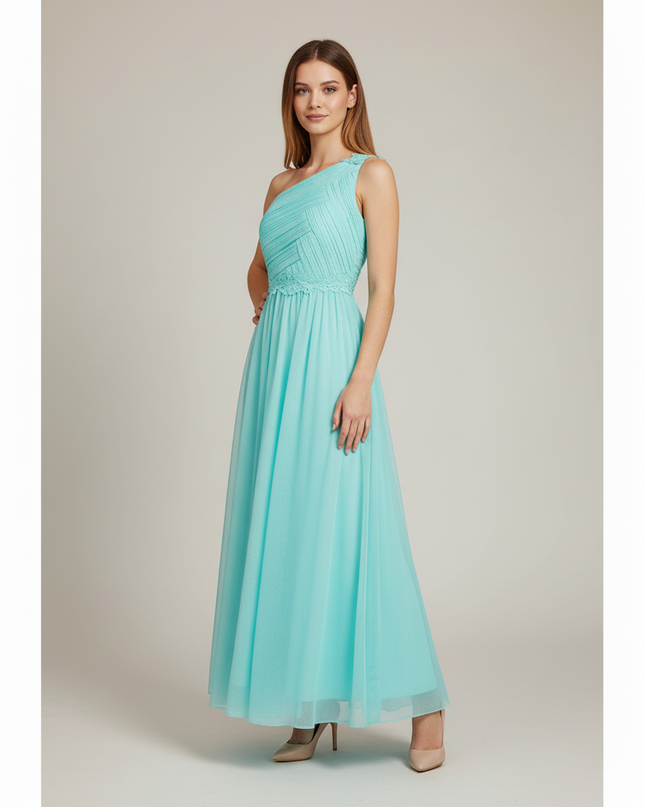 Jugendweihe Kleid Tuerkis Blume | Einseitig Tuell - Ansicht 3