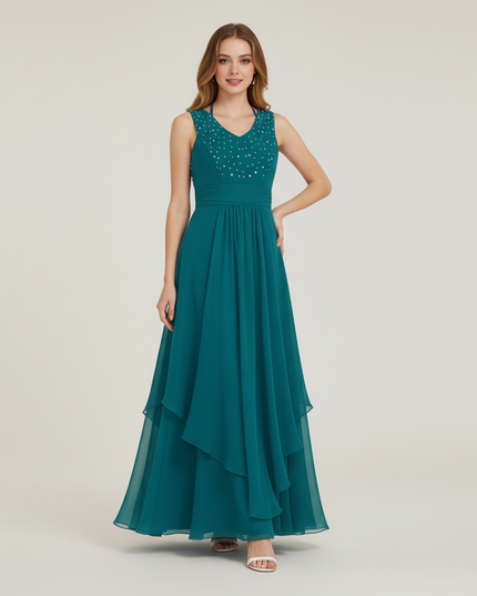 Jugendweihe Kleid Tuerkis Farbe | Chiffon Festkleid - Ansicht 1