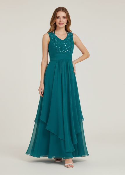 Jugendweihe Kleid Tuerkis Farbe | Chiffon Festkleid - Ansicht 1
