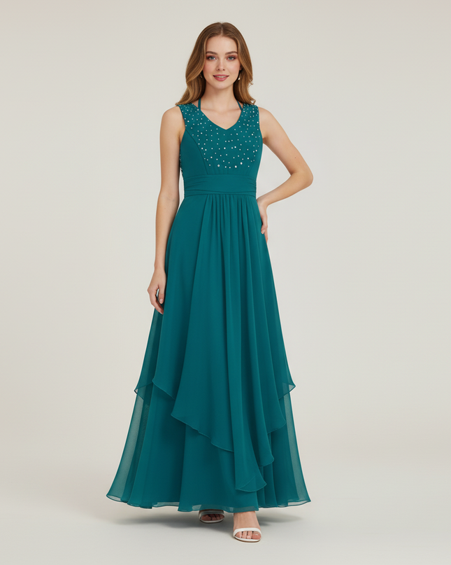 Jugendweihe Kleid Tuerkis Farbe | Chiffon Festkleid - Ansicht 1