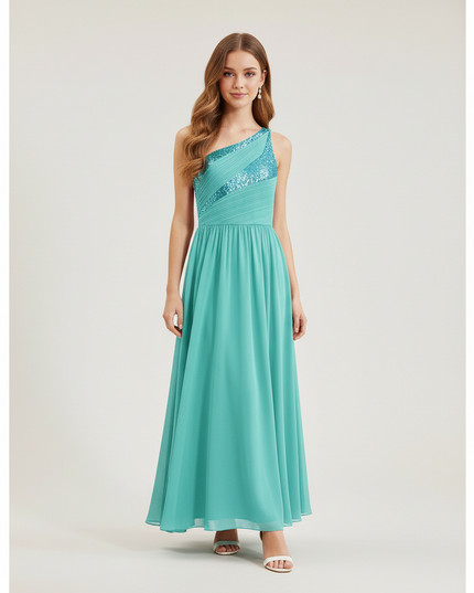 Jugendweihe Kleid Tuerkis Gold | Pailletten Bodenlang - Ansicht 1