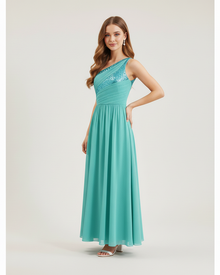 Jugendweihe Kleid Tuerkis Gold | Pailletten Bodenlang - Ansicht 3
