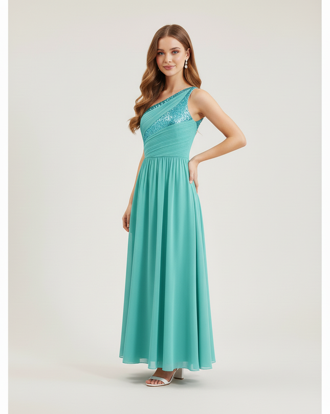 Jugendweihe Kleid Tuerkis Gold | Pailletten Bodenlang - Ansicht 3