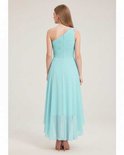 Jugendweihe Kleid Tuerkis Kurz | Chiffon Einschultrig - Ansicht 2