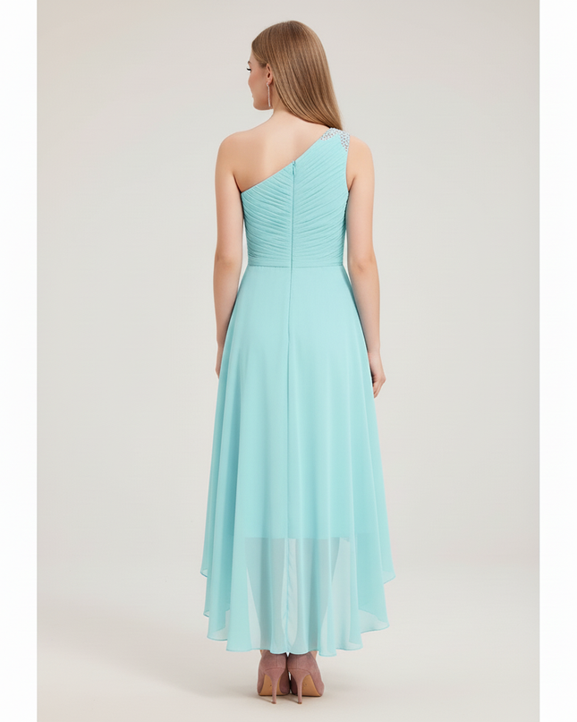 Jugendweihe Kleid Tuerkis Kurz | Chiffon Einschultrig - Ansicht 2
