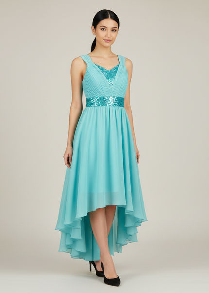 Jugendweihe Kleid Tuerkis Lang | Chiffon A-Linie - Ansicht 1