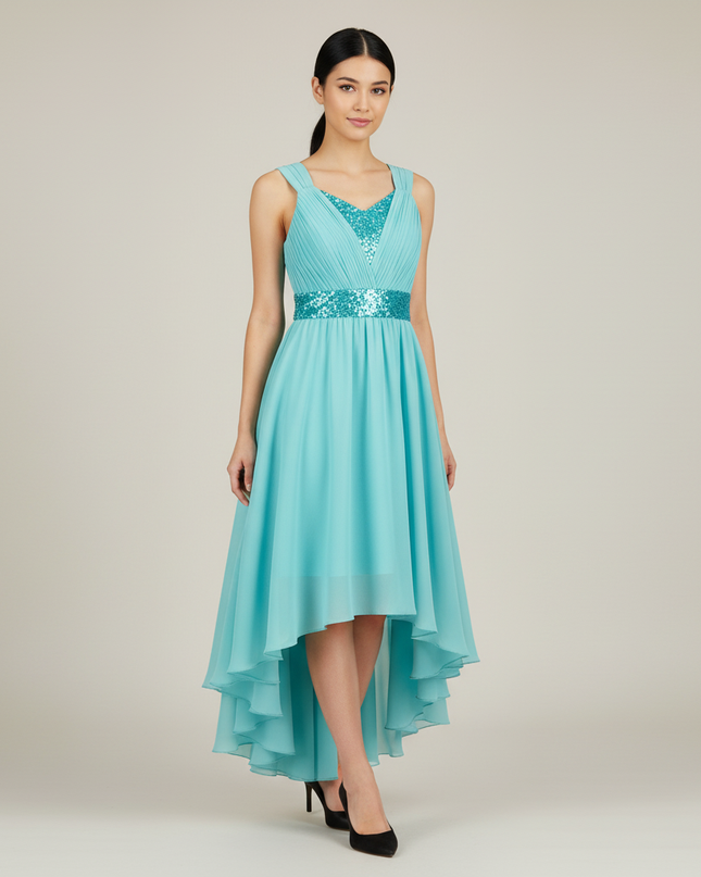 Jugendweihe Kleid Tuerkis Lang | Chiffon A-Linie - Ansicht 1