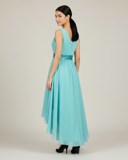 Jugendweihe Kleid Tuerkis Lang | Chiffon A-Linie - Ansicht 2