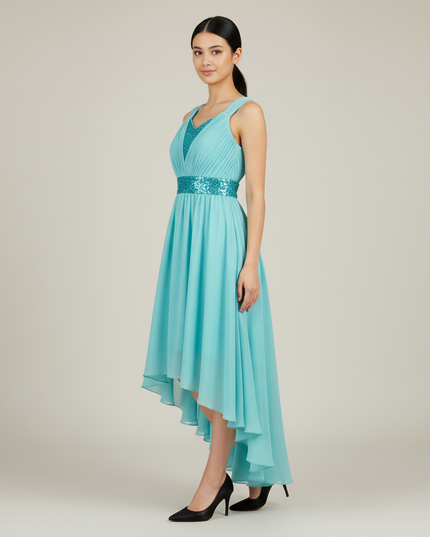 Jugendweihe Kleid Tuerkis Lang | Chiffon A-Linie - Ansicht 3