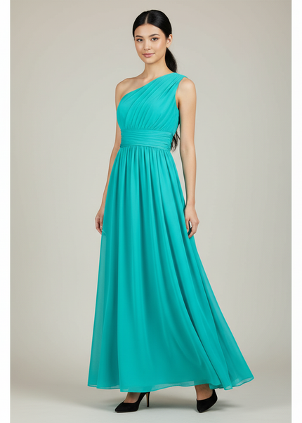 Jugendweihe Kleid Tuerkis XXL | Chiffon A-Linie S-3XL - Ansicht 1