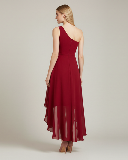 Jugendweihe Kleid weinrot Chiffon einschultrig gerafft - Ansicht 2