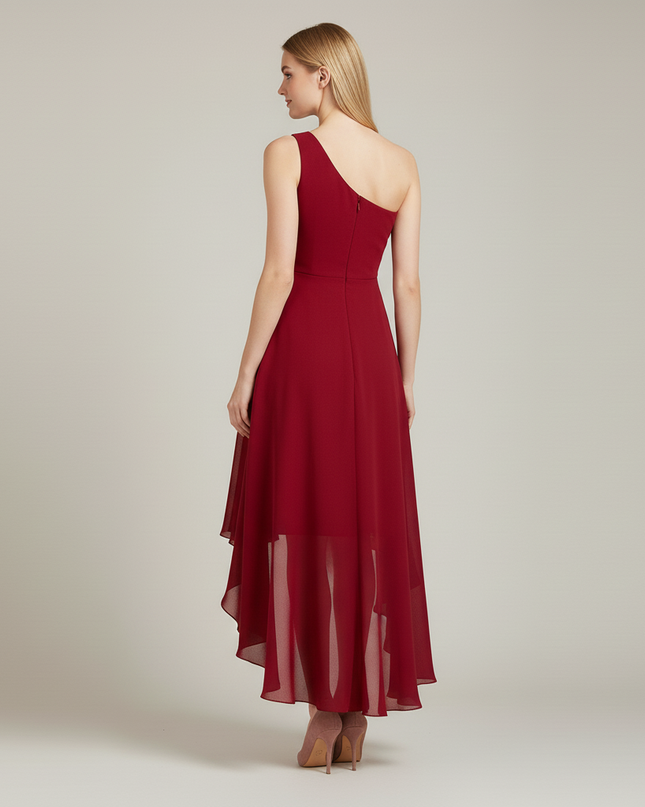 Jugendweihe Kleid weinrot Chiffon einschultrig gerafft - Ansicht 2