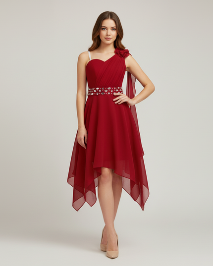 Jugendweihe Kleid Weinrot Chiffon Kinder Festlich - Ansicht 1